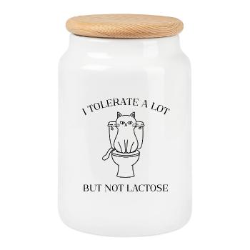 Mürrische Cat Fine Line – No Lactose Humor - Cookie Jar with Wooden Lid - white - Front