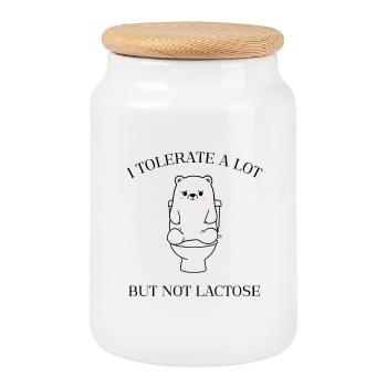 Sad Teddy – No Lactose Fun - Cookie Jar with Wooden Lid - white - Front