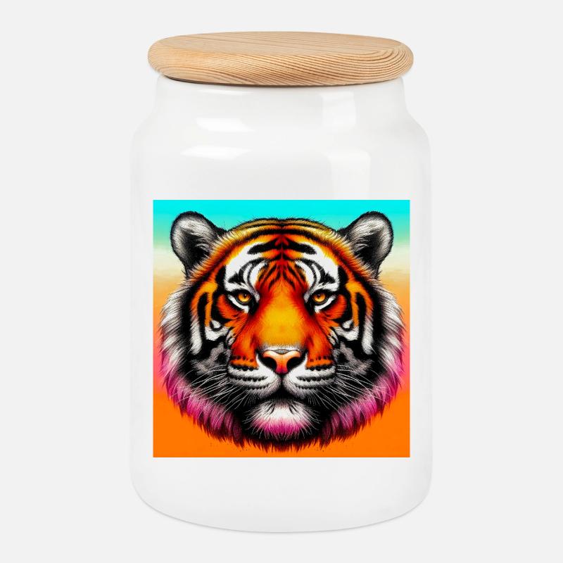 Tiger - Keksdose mit Holzdeckel - Weiß