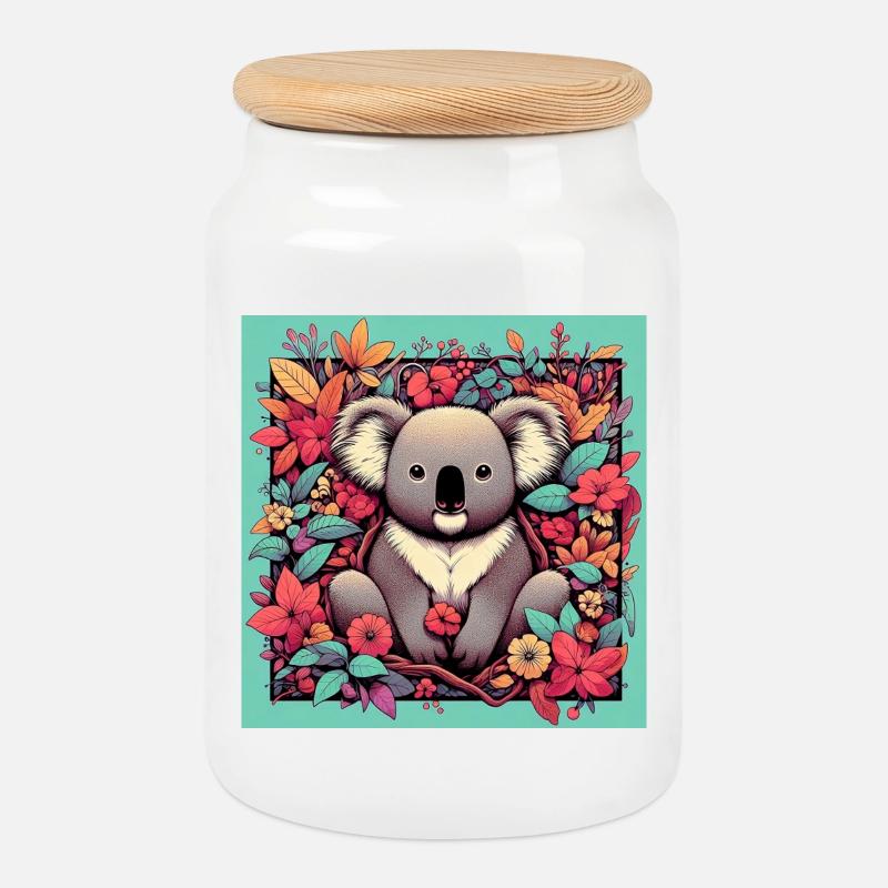 Koala - Cookie Jar with Wooden Lid - white