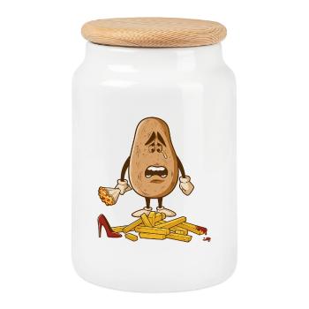 Pomme de terre triste avec frites Drame - Boîte à biscuits avec couvercle en bois - blanc - Devant