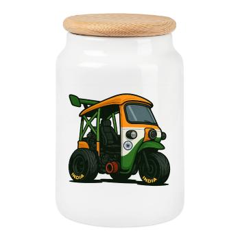 India Tuk-Tuk – Édition Street Race - Boîte à biscuits avec couvercle en bois - blanc - Devant