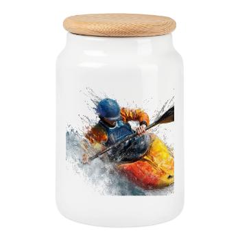 Water Rush Kayak in Whitewater - Cookie Jar with Wooden Lid - white - Front