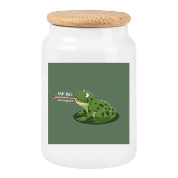 Hab dich - ganz doll lieb – Frosch Cartoon - Keksdose mit Holzdeckel - Weiß - Vorne