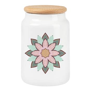 Mandala Pastel Fleur Etoile - Boîte à biscuits avec couvercle en bois - blanc - Devant