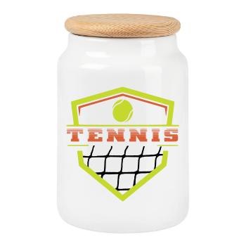 Logo Tennis - Keksdose mit Holzdeckel - Weiß - Vorne