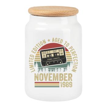 November 1989 - Cookie Jar with Wooden Lid - white - Front