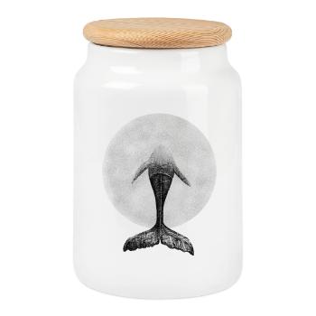 Géant de la plongée : la baleine dans le cercle de l’océan - Boîte à biscuits avec couvercle en bois - blanc - Devant