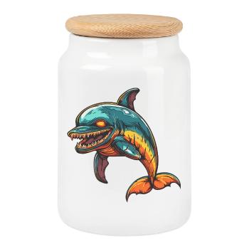 Delfin Zombie - Keksdose mit Holzdeckel - Weiß - Vorne