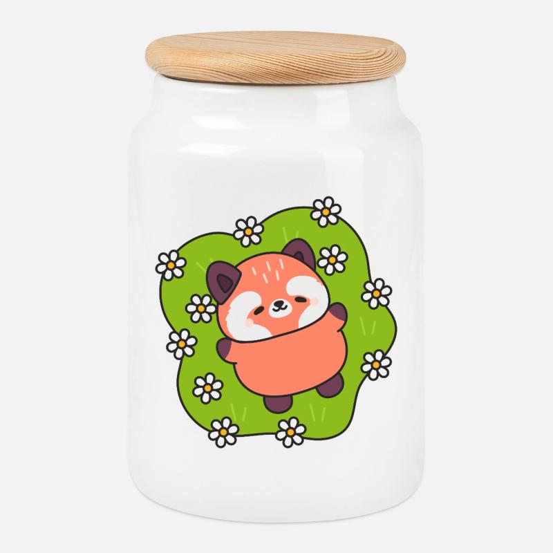 Glücklicher Panda auf Daisy Meadow - Keksdose mit Holzdeckel - Weiß
