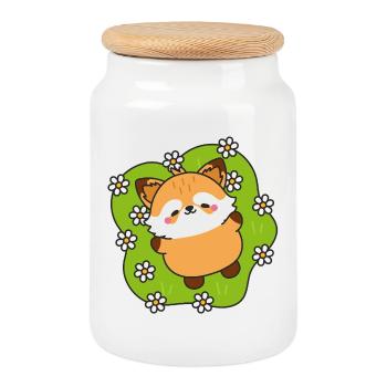 Merry Vixen and Daisies - Cookie Jar with Wooden Lid - white - Front