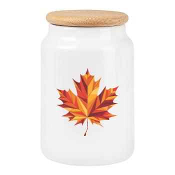 Feuille d’automne - Logo Low Poly cool - Boîte à biscuits avec couvercle en bois - blanc - Devant