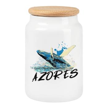 Vague abstraite bleue avec baleine à bosses - Boîte à biscuits avec couvercle en bois - blanc - Devant