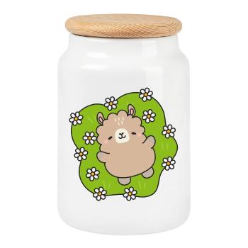 Happy Bear at the Flower Garden - Cookie Jar with Wooden Lid - white - Front