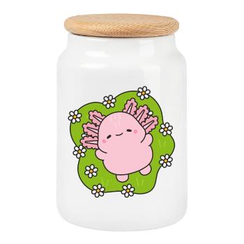 Rose Mascot Dancing Among Daisies - Cookie Jar with Wooden Lid - white - Front