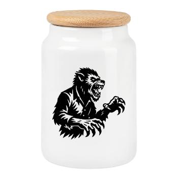 Werwolf Silhouette Schwarzweiß - Keksdose mit Holzdeckel - Weiß - Vorne