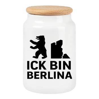 Ick bin Berlina | L’Ours de Berlin et le Mur - Boîte à biscuits avec couvercle en bois - blanc - Devant