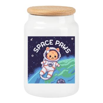 Space Paws – Pixel Cat Astronaut - Cookie Jar with Wooden Lid - white - Front