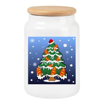 WINTER CHRISTMAS TREE HAMBURG FRANZBRÖTCHEN - Cookie Jar with Wooden Lid - white - Front