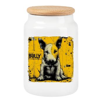 Bull Terrier Puppy - Cookie Jar with Wooden Lid - white - Front
