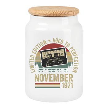 November 1971 - Keksdose mit Holzdeckel - Weiß - Vorne