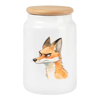Grim Fox Aquarelle - Conception d’animaux mignons - Boîte à biscuits avec couvercle en bois - blanc - Devant
