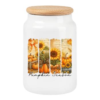 Pumpkin Season Autumn Motif - Cookie Jar with Wooden Lid - white - Front
