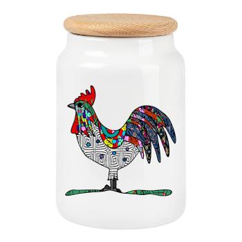 Rooster - Cookie Jar with Wooden Lid - white - Front