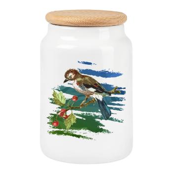 Colorful bird - Cookie Jar with Wooden Lid - white - Front