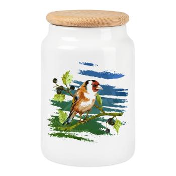 Bunter Vogel - Keksdose mit Holzdeckel - Weiß - Vorne