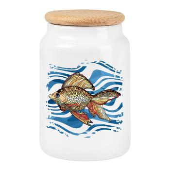 poisson - Boîte à biscuits avec couvercle en bois - blanc - Devant