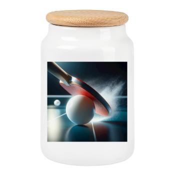 Sports, tennis de table - Boîte à biscuits avec couvercle en bois - blanc - Devant