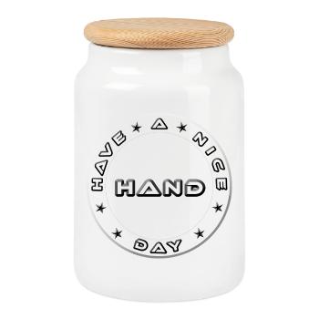 Have a Nice Day Metallic Hand Emblem - Cookie Jar with Wooden Lid - white - Front