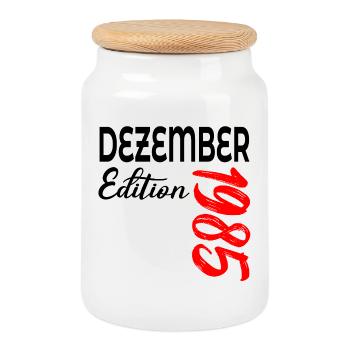 41. Geburtstag 1985 Dezember - Keksdose mit Holzdeckel - Weiß - Vorne