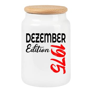 51. GEBURTSTAG DEZEMBER 1975 - Keksdose mit Holzdeckel - Weiß - Vorne