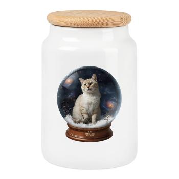 Cosmic Cat in Snow Globe - Keksdose mit Holzdeckel - Weiß - Vorne