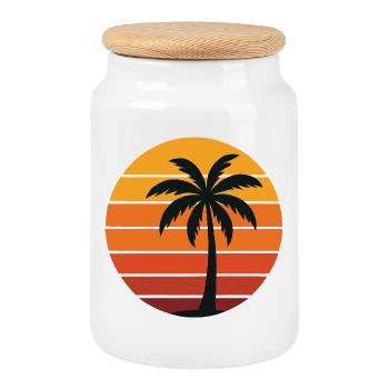Palm in the Retro Sun - Cookie Jar with Wooden Lid - white - Front