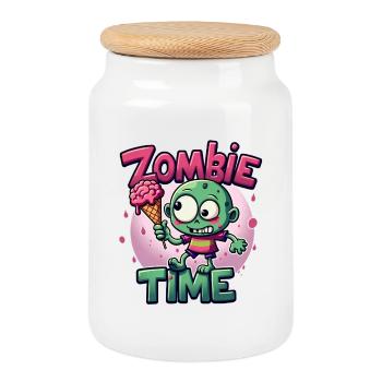 Bande dessinée de crème glacée Zombie Time - Boîte à biscuits avec couvercle en bois - blanc - Devant