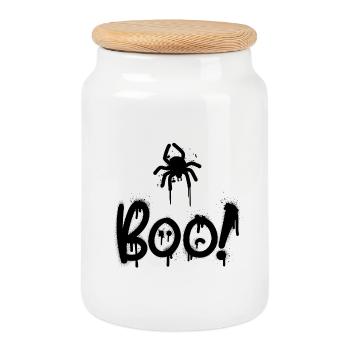 Black composition with spider painted with sprey - Cookie Jar with Wooden Lid - white - Front