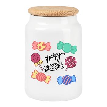 Collection d’icônes de cercle de bonbons - Boîte à biscuits avec couvercle en bois - blanc - Devant