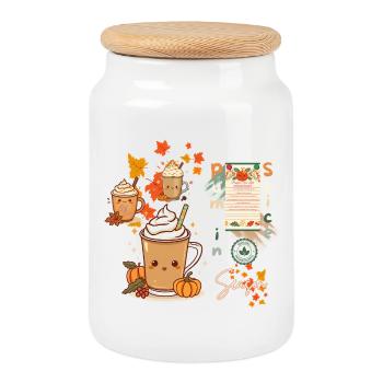 Saison des épices à la citrouille - Boîte à biscuits avec couvercle en bois - blanc - Devant