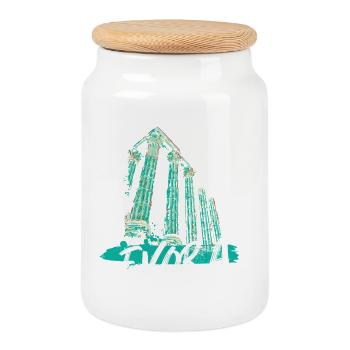 Illustration en turquoise du temple romain d’Évora - Boîte à biscuits avec couvercle en bois - blanc - Devant