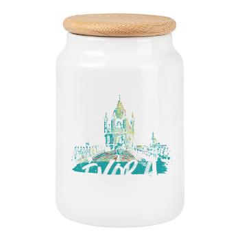 Toit cathédrale Évora illustration colorée - Boîte à biscuits avec couvercle en bois - blanc - Devant