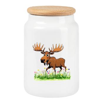 Orignal fantaisiste dans la prairie printanière - Boîte à biscuits avec couvercle en bois - blanc - Devant
