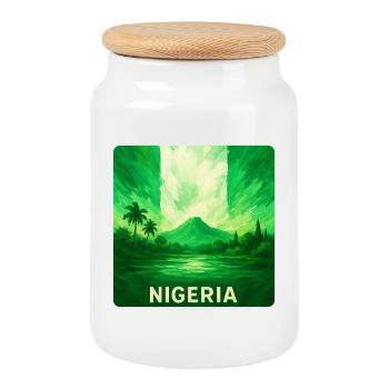 Nigeria Landscape Flags Design - Cookie Jar with Wooden Lid - white - Front