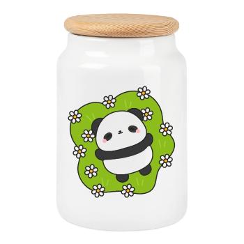 PandaGreen Floral Cuddle - Cookie Jar with Wooden Lid - white - Front