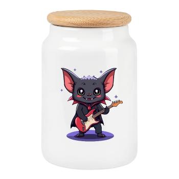 Vampire Bat avec guitare électrique Concert de musique - Boîte à biscuits avec couvercle en bois - blanc - Devant
