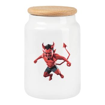 Devil - Cool Low Poly Logo - Cookie Jar with Wooden Lid - white - Front
