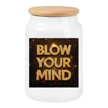 Blow Your Mind Gold Diamond Letters - Cookie Jar with Wooden Lid - white - Front