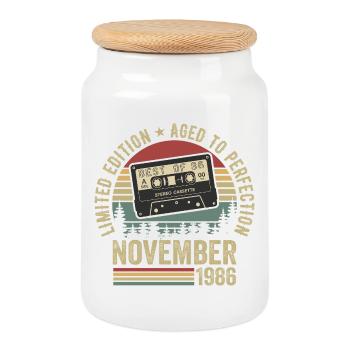 November 1986 - Cookie Jar with Wooden Lid - white - Front